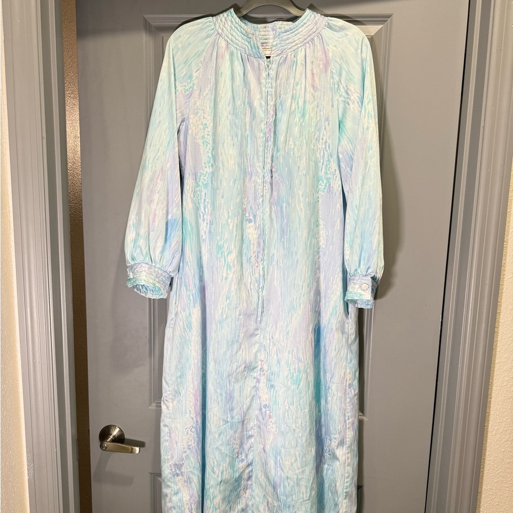 Vintage Christian Dior Lounge Wear Women M/L Watercolor Lingerie Long Gown Robe